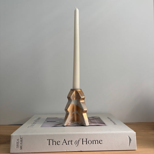 Evera - Geometric Taper Candle Holder | Modern Holiday Decor: Greige Gold