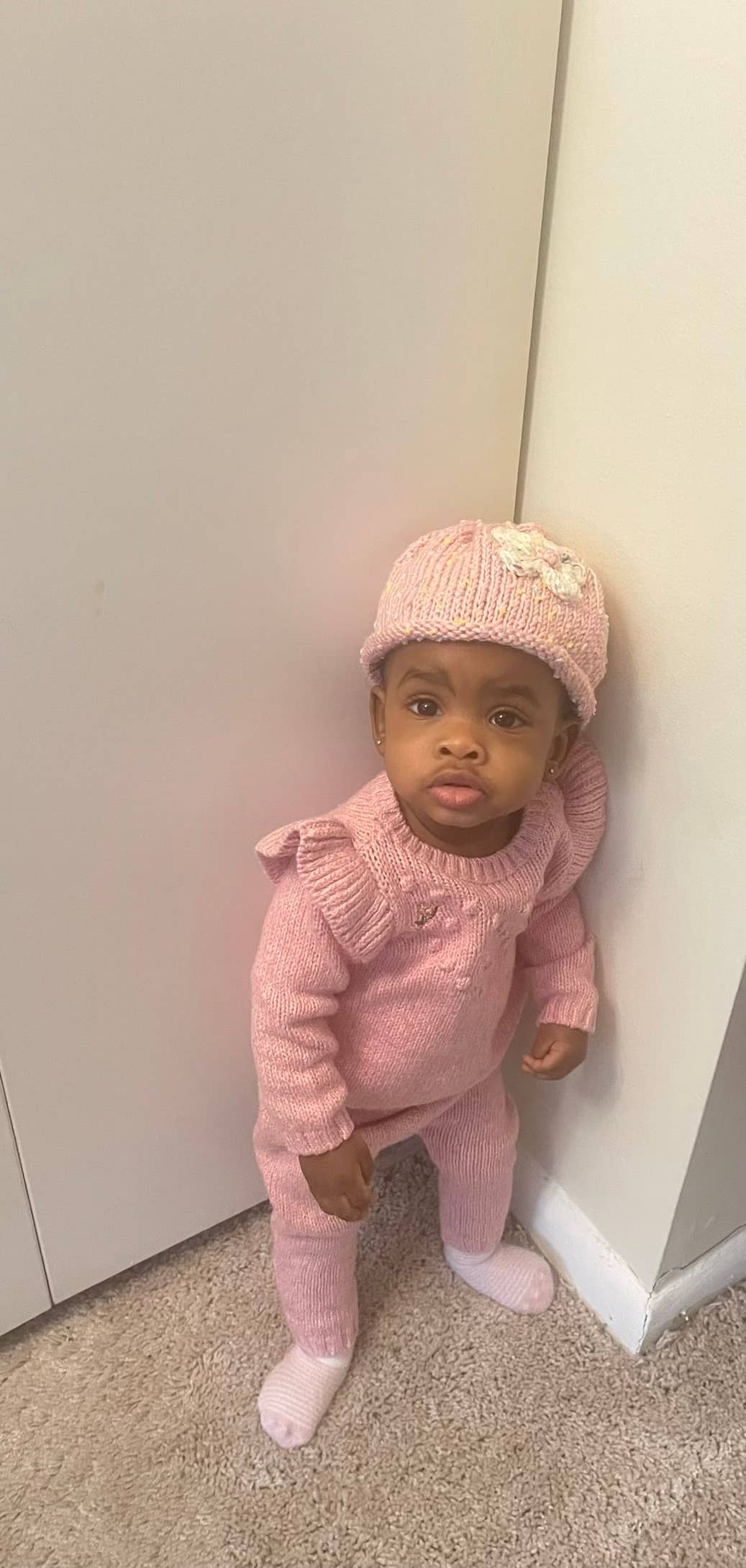 Flower; Hand knit hat and/or booties; baby toddler; girl: Baby hat