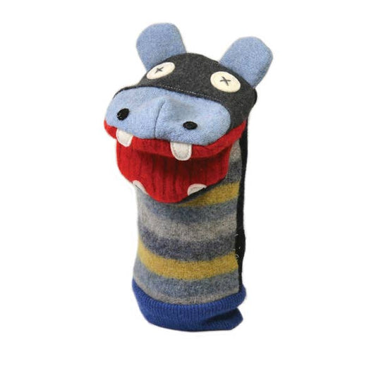 Hippo Puppet | Reclaimed Wool: 12 inch height (30.5 cm).