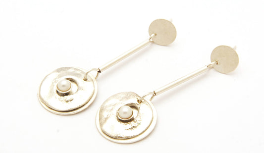 Sterling Silver Reticulated Pearl Accent Dangle Earrings: Clear CZ