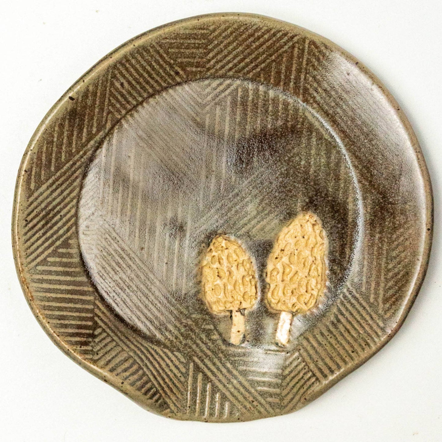 Ceramic Spoon Rest- Morel Mushroom Pattern Handmade in Ohio