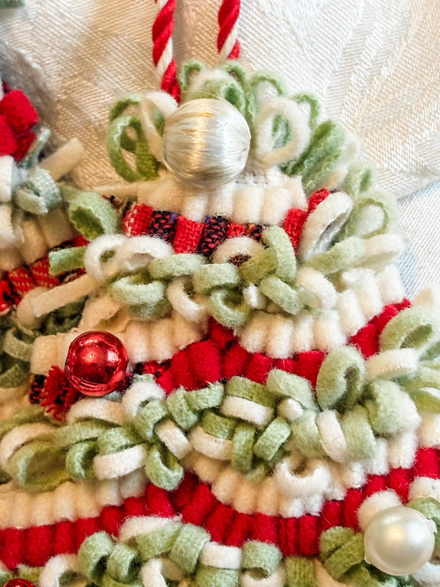 Candy Cane Cheery Tree - Hooked Rug Christmas Tree Decor