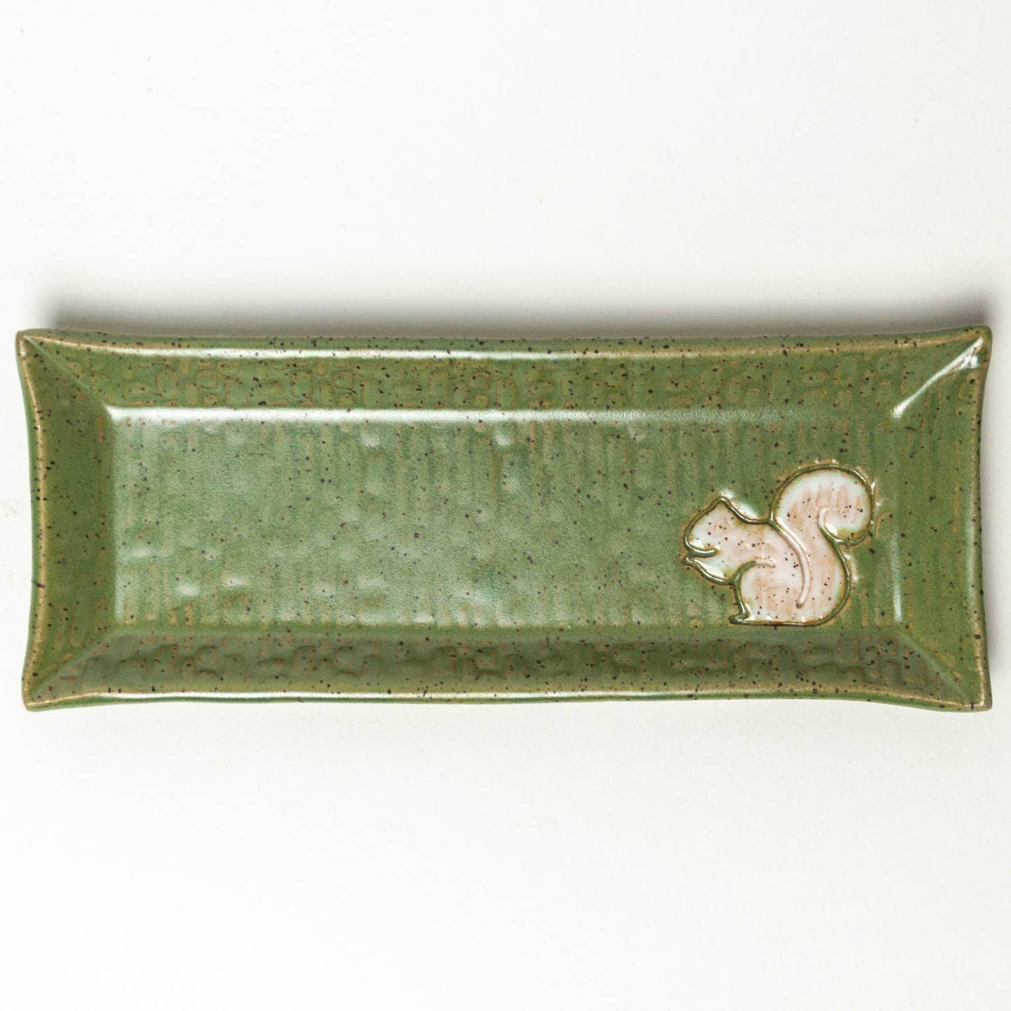 White Squirrel Green Ceramic Butter Dish