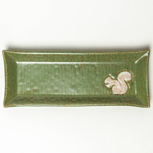 White Squirrel Green Ceramic Butter Dish