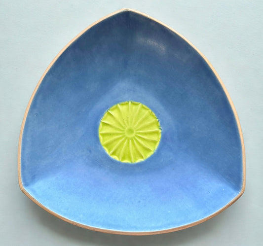 Ceramic Triangle Plate - Blue/Yellow