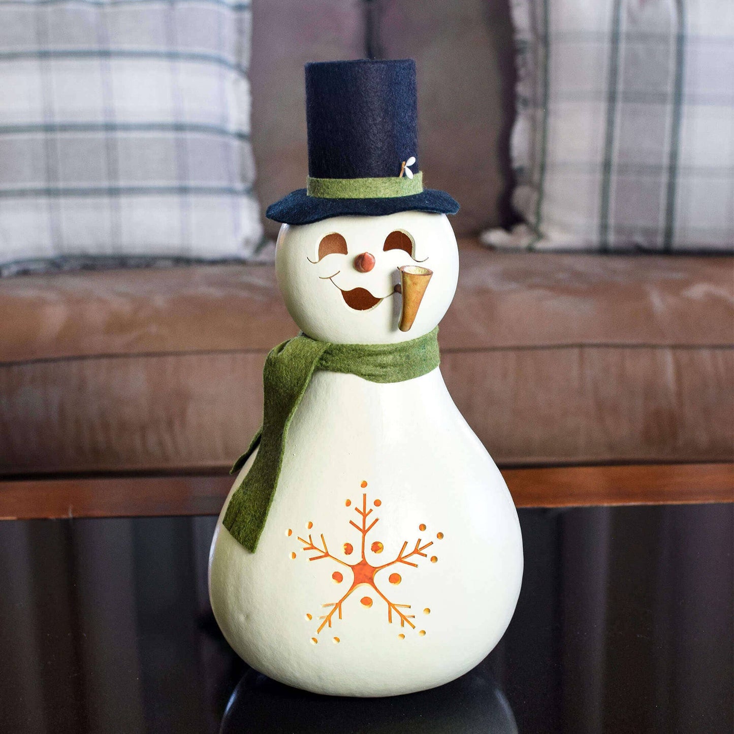 Hand-Crafted Snowman Gourd - Meadowbrooke Large Lit