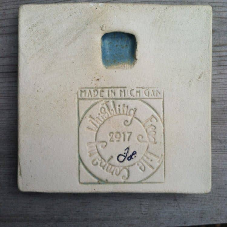 Owl Friends Art Tile 4x4": Fresh Water Blue Glaze