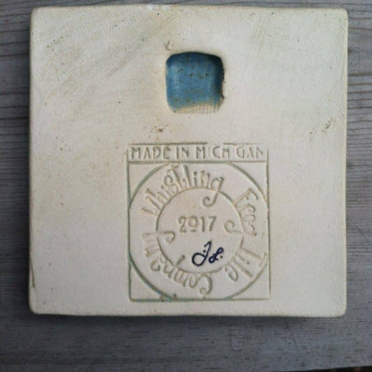 Owl Friends Art Tile 4x4": Fresh Water Blue Glaze