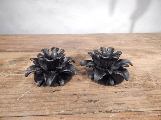 Metal Floral Candle Pair