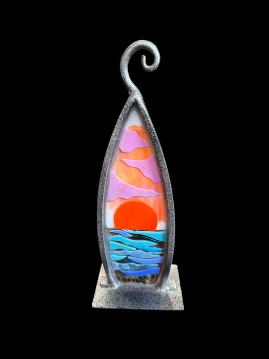 Large Sun and Surf - Curved Steel with Fused Glass