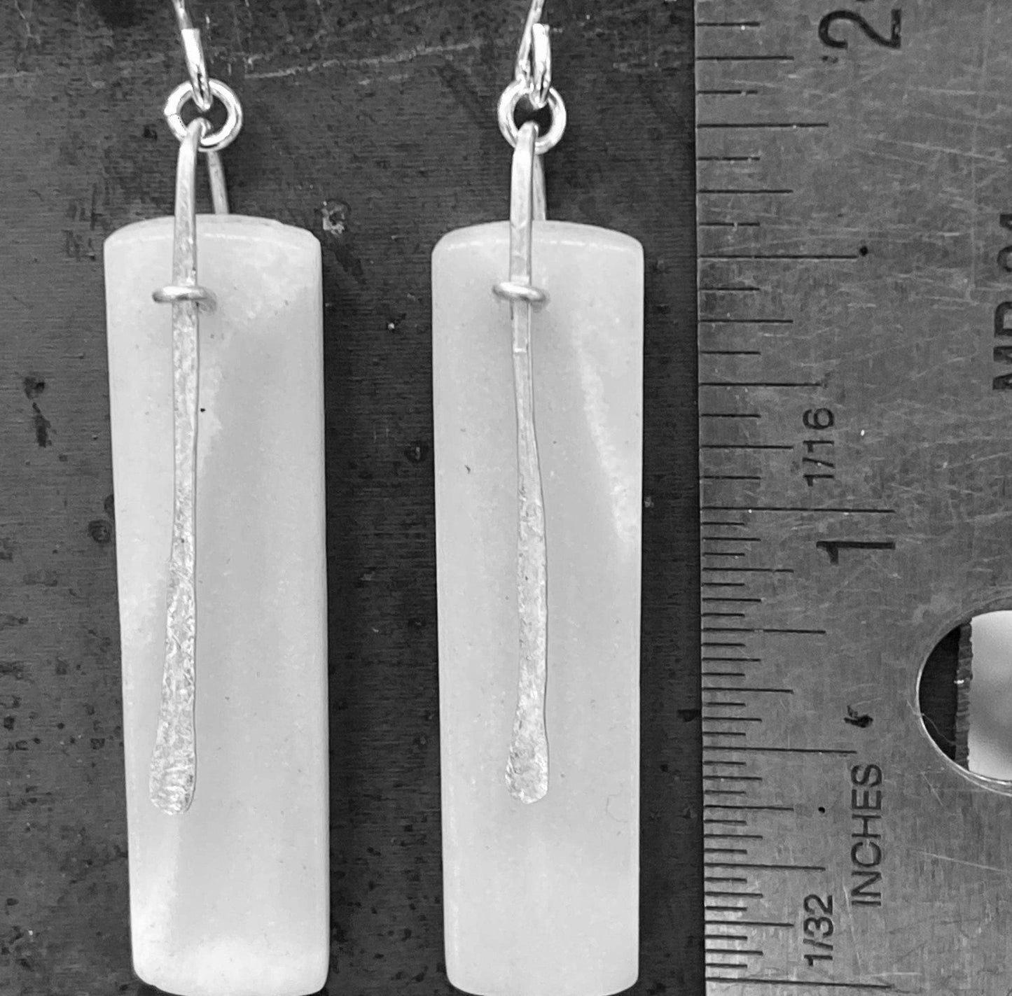 Amazonite and Sterling Silver Long Rectangle Earrings "Slice"