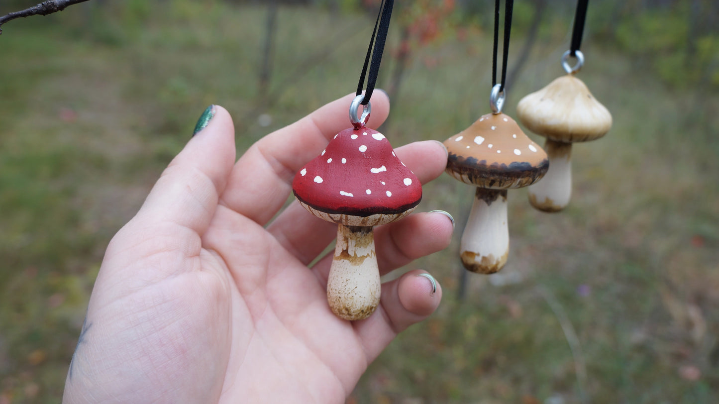 Hand Painted Wooden Mushroom Ornament