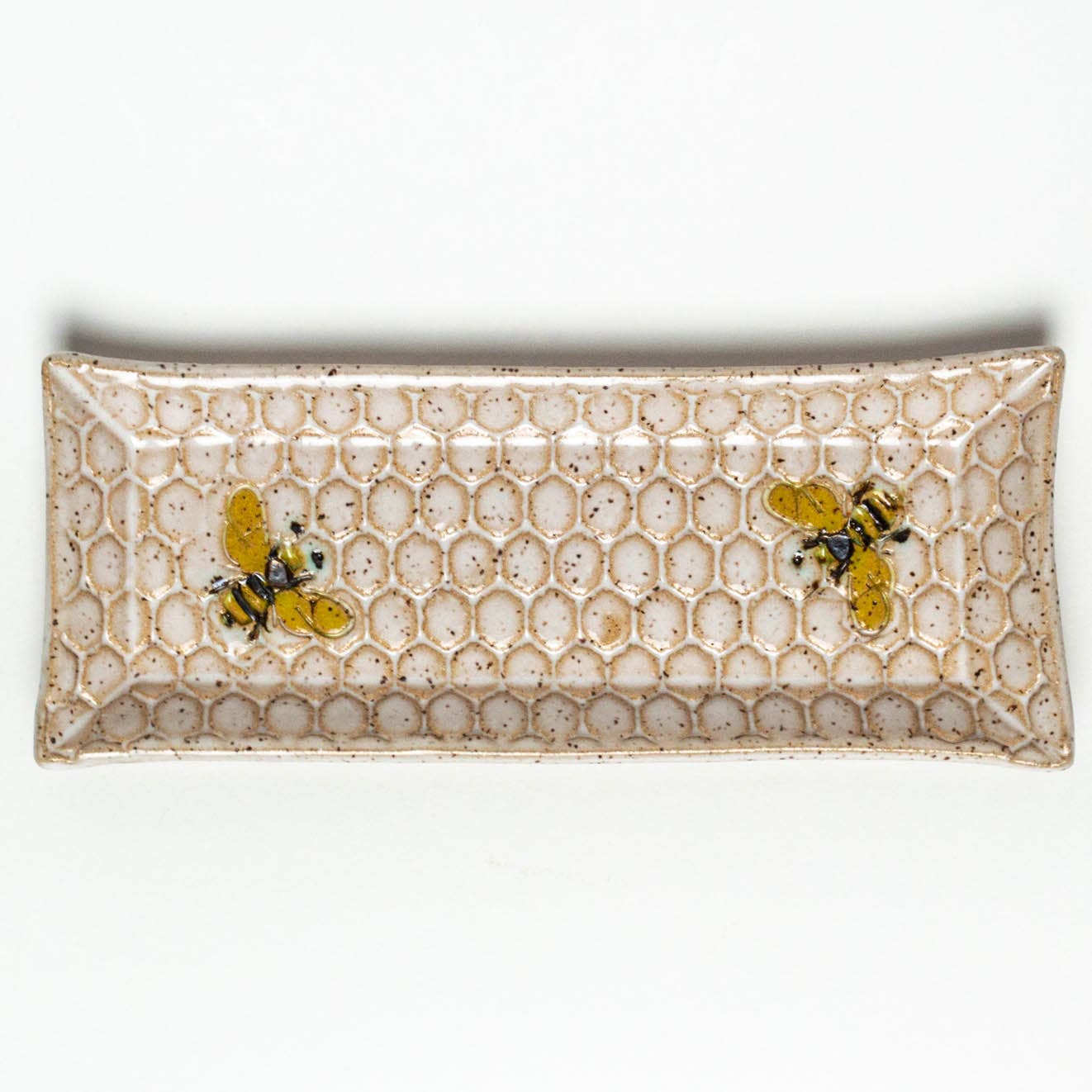 Bee Pattern Handmade Ceramic White Butter Dish