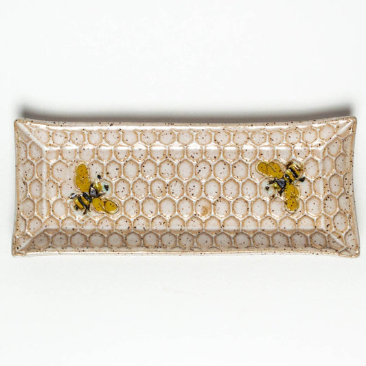 Bee Pattern Handmade Ceramic White Butter Dish