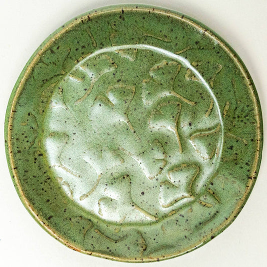 Green Ginkgo Leaf Ceramic Round Trinket Dish