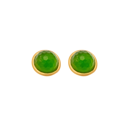 Solid Back Faceted Round Post Earrings: White