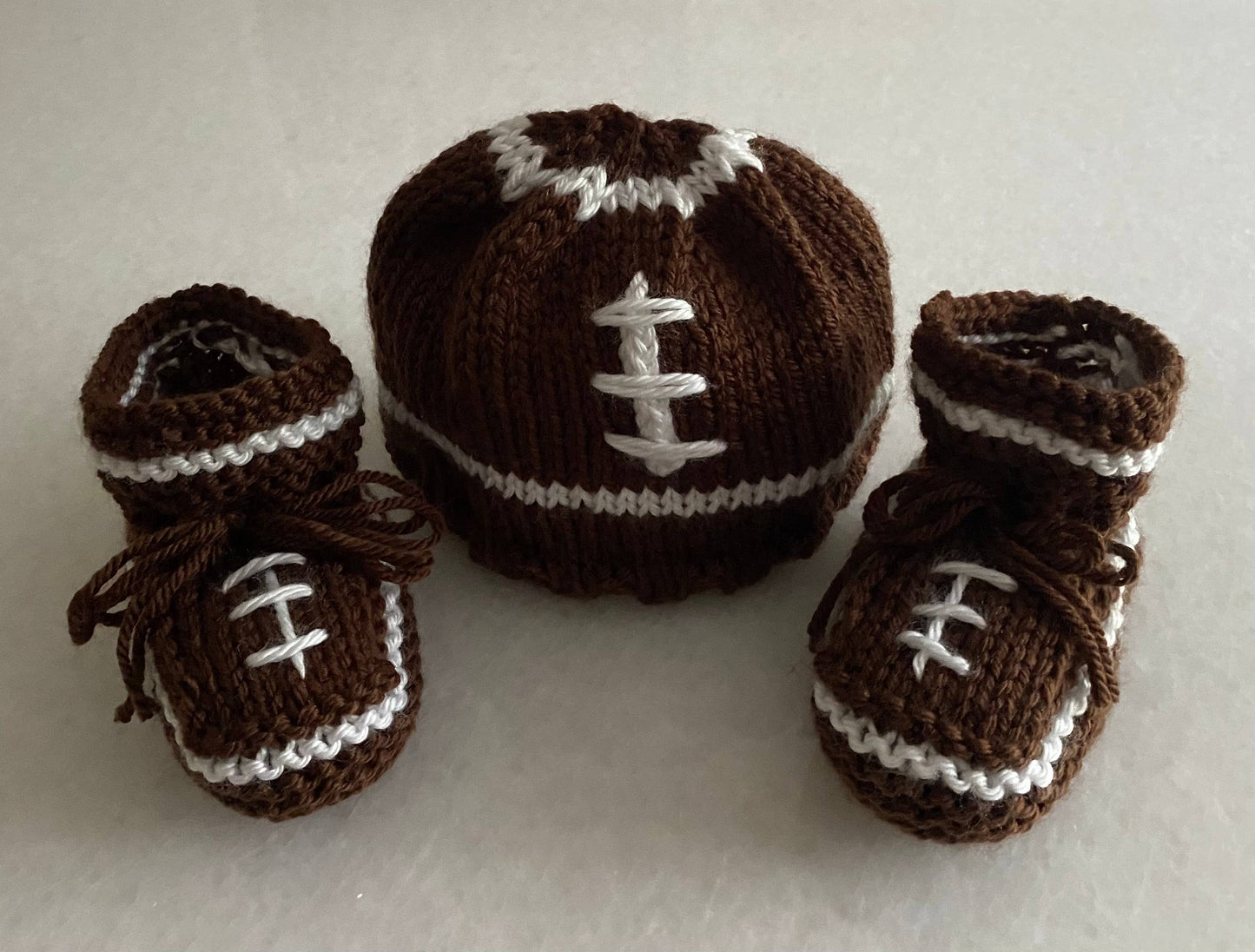 Football; hand knit baby hat and/or booties; baby toddler: Booties