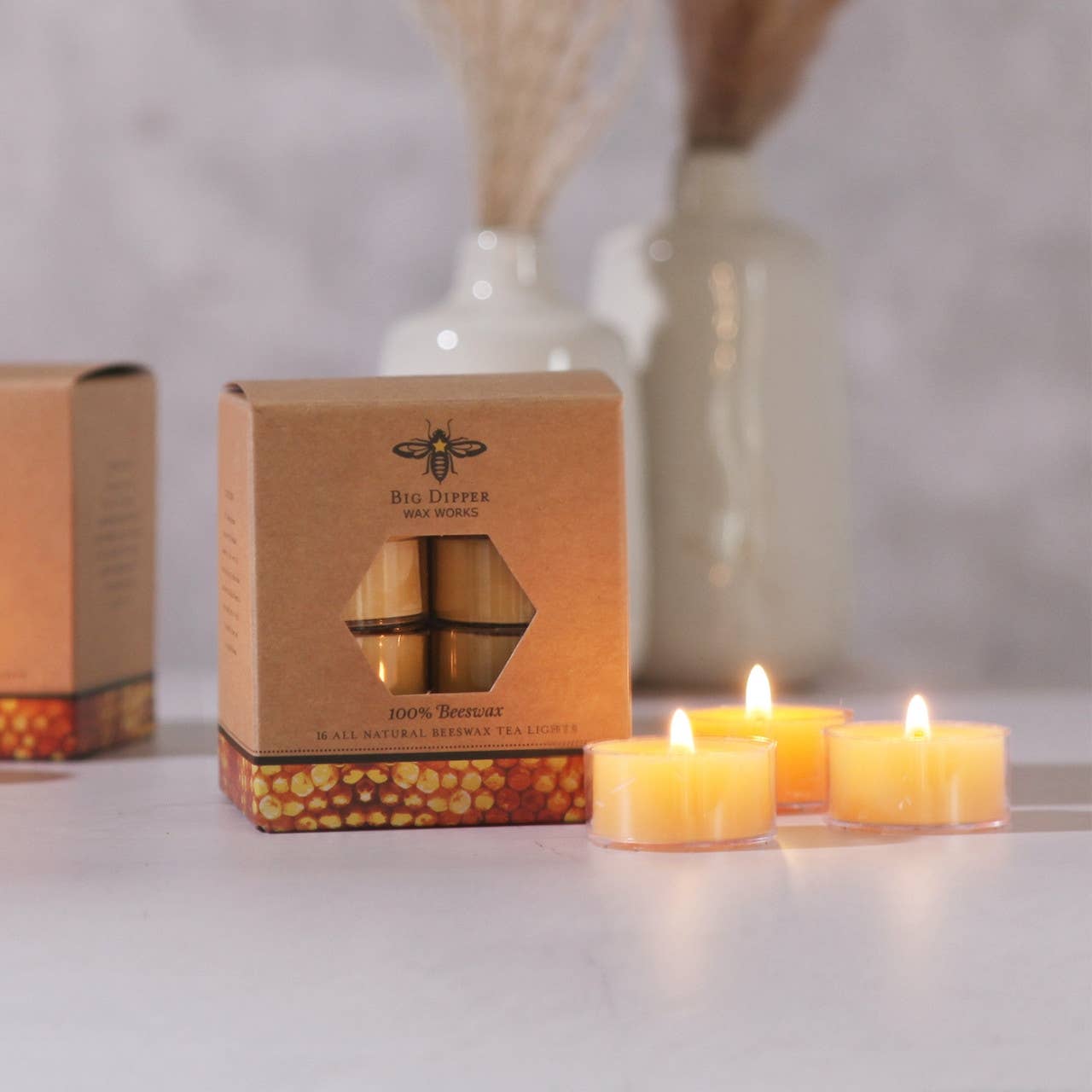 Tea Light Candles – 100% Pure Beeswax – 5 Hour Burn: Box of 16