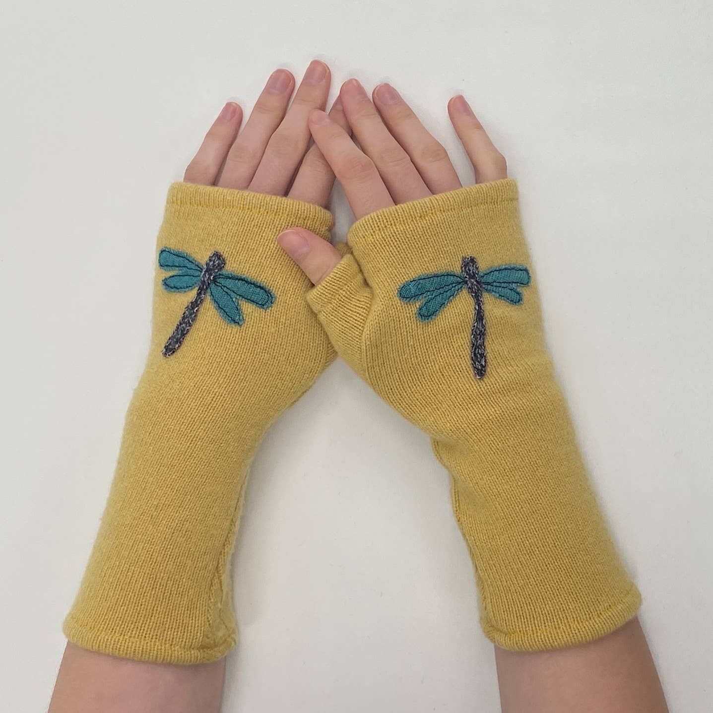 Fingerless Cashmere Gloves-Dragonfly: Yellow / One Size Fits Most