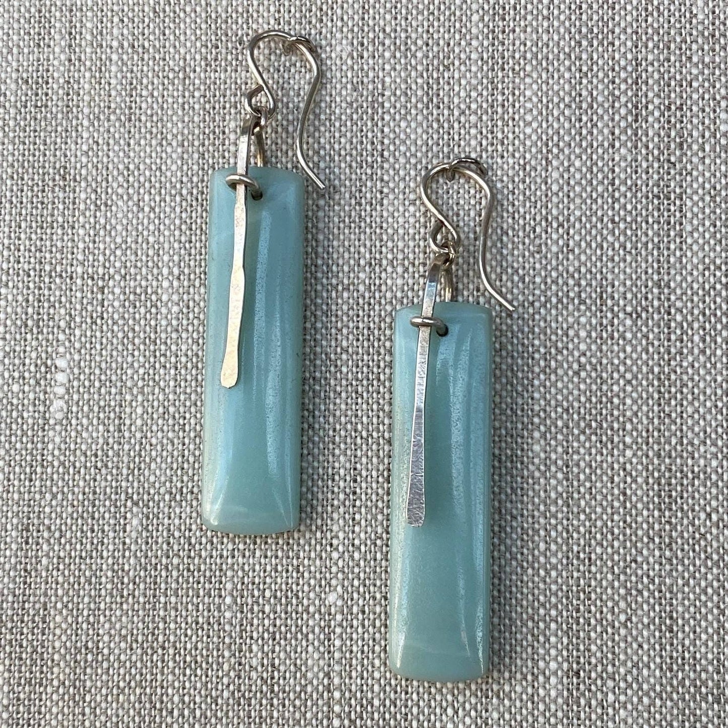 Amazonite and Sterling Silver Long Rectangle Earrings "Slice"
