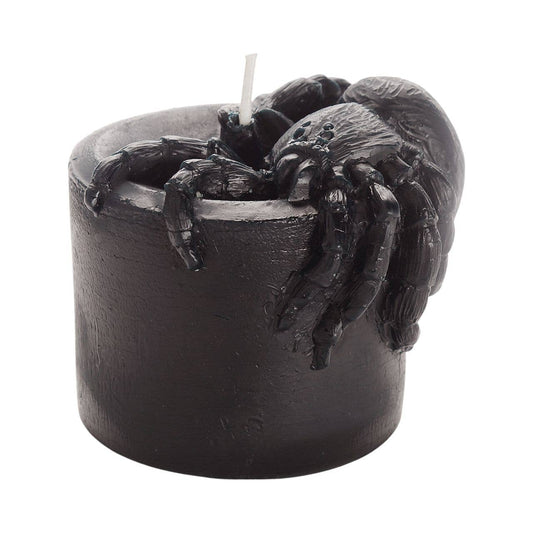 Spider Pillar Candle – 100% Beeswax – Black – 4” Sculpted