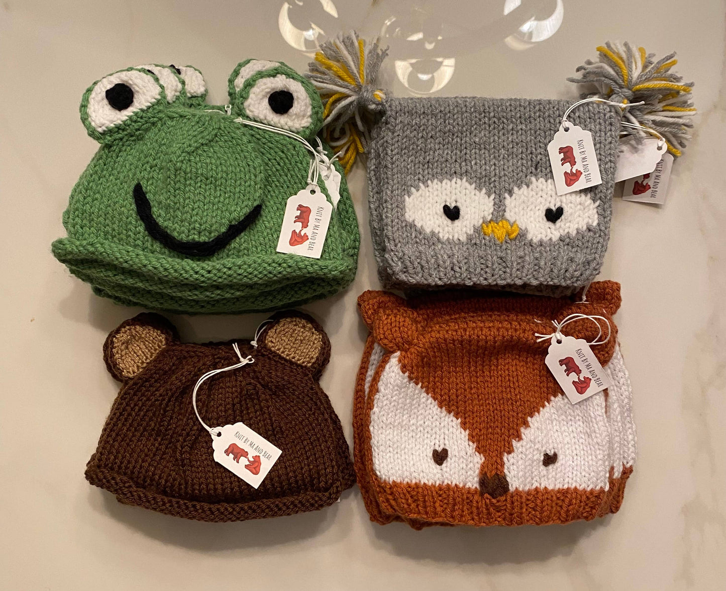 Owl hat; hand knit baby infant hats beanie newborn toddler : Baby