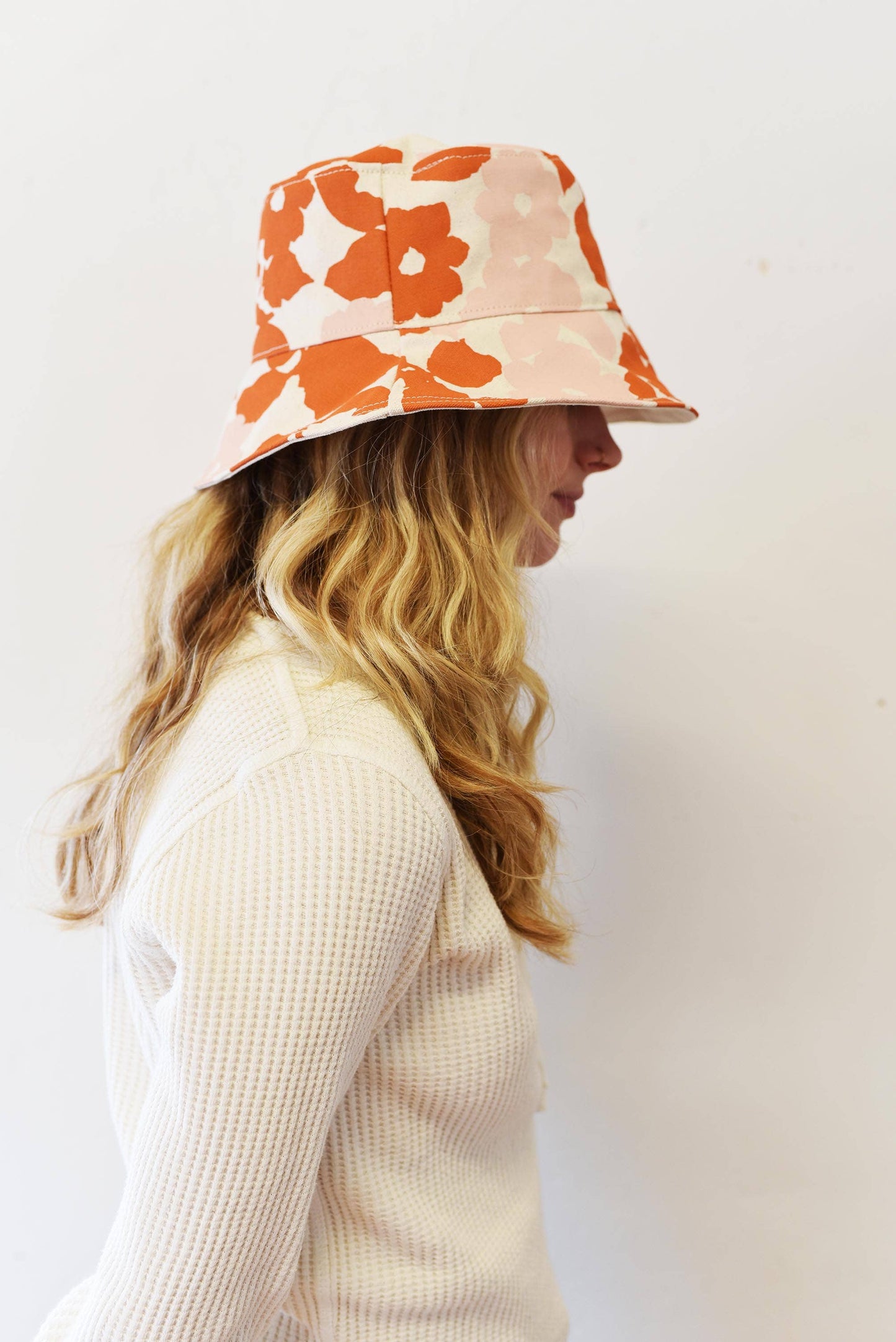 Earthy Anthro Orange + Blush Anita Bucket Hat: Two Sizes