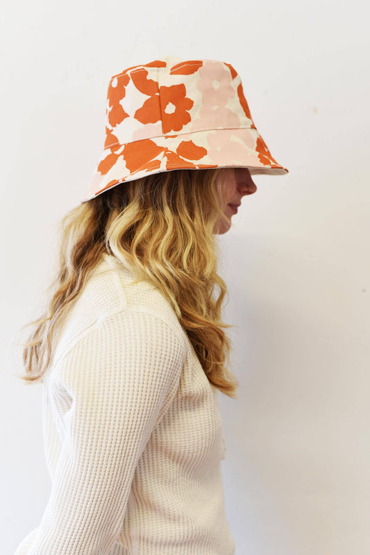 Earthy Anthro Orange + Blush Anita Bucket Hat: Two Sizes