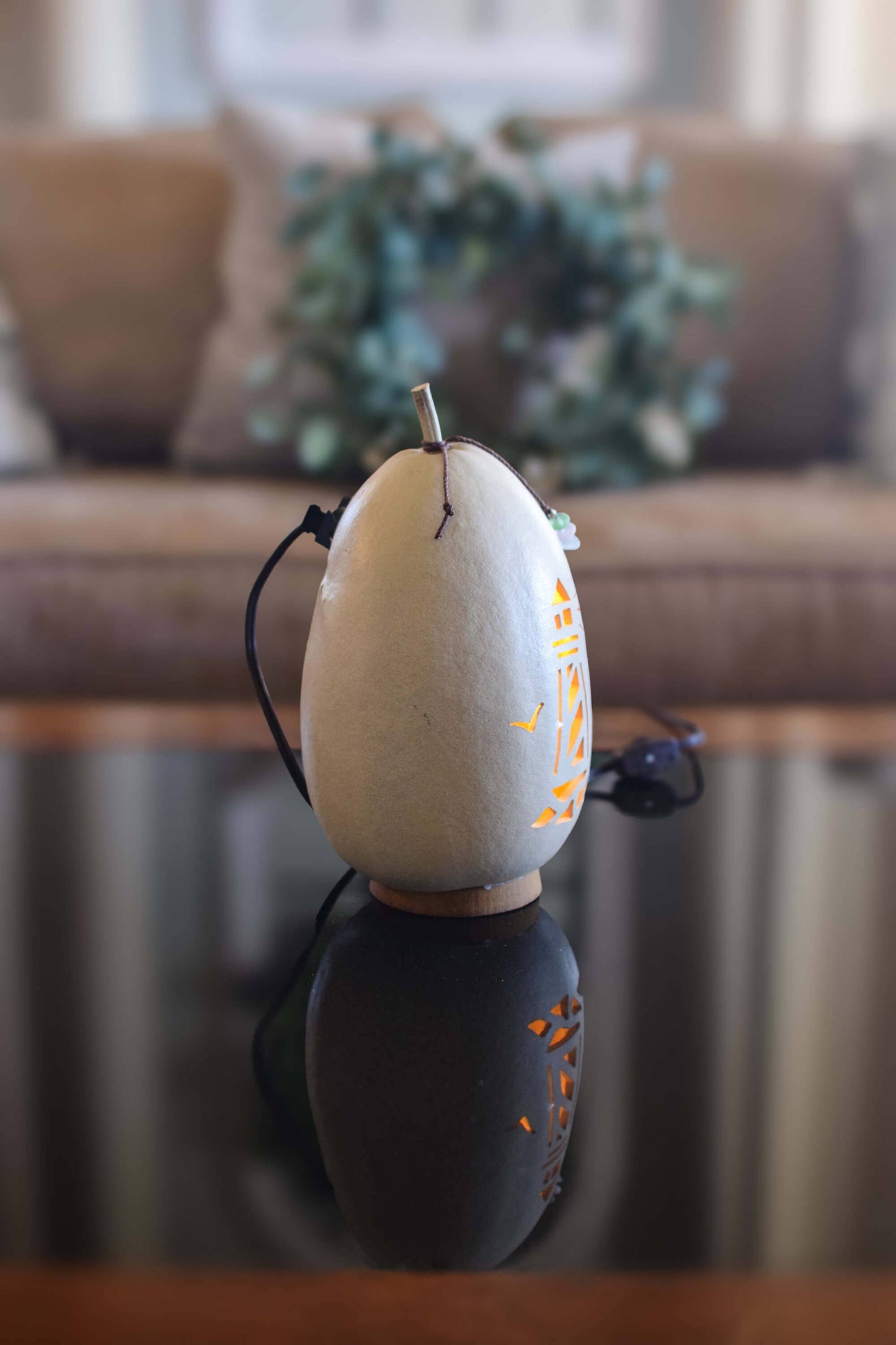 Hand-Crafted Coastal Gourd - Light House - Medium Lit