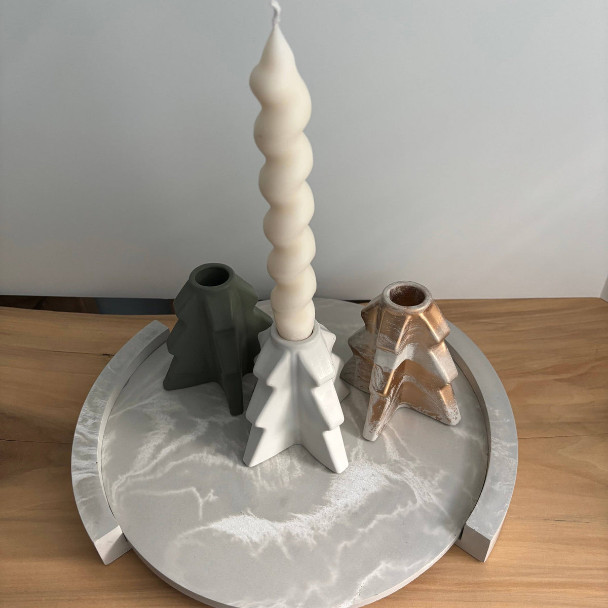 Evera - Geometric Taper Candle Holder | Modern Holiday Decor: Greige Gold