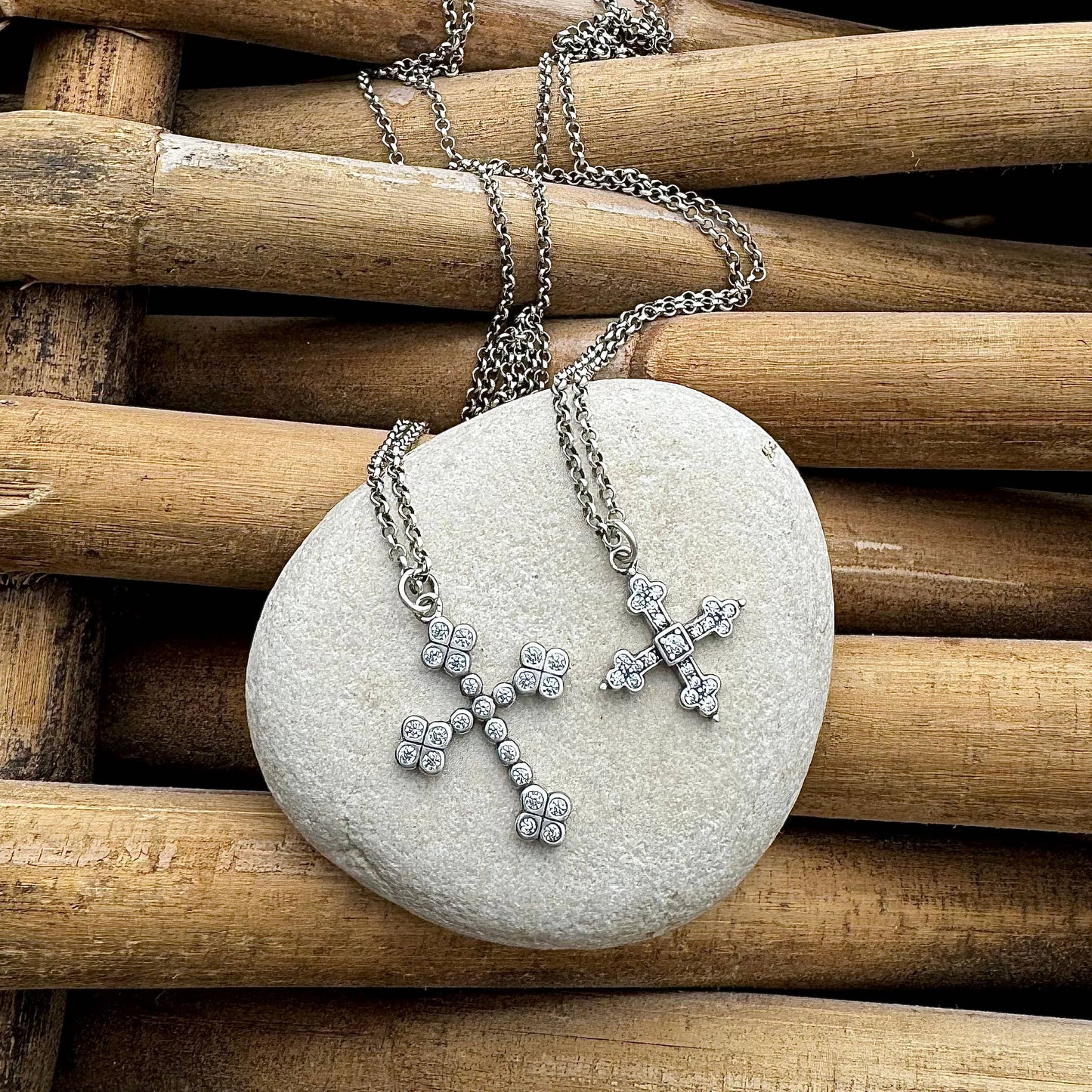 Sterling Silver CZ Cross Necklace: Large Cross 16"-18"