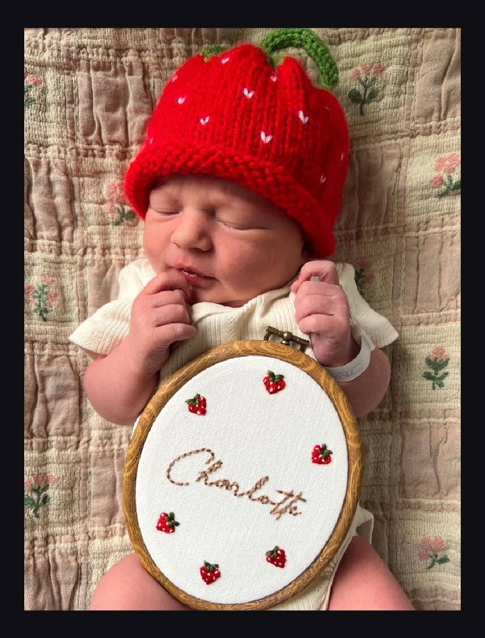 Strawberry hats; Hand knit; Mommy and Me; adult toddler baby: Toddler