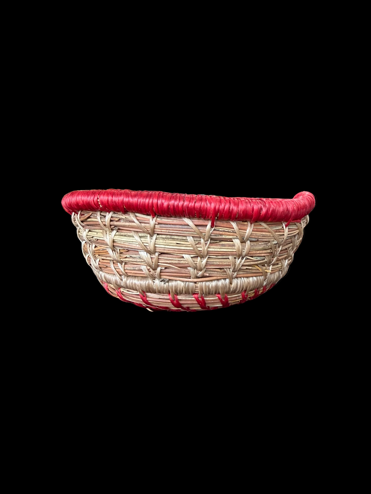 Red & Beige Tall-Sided Pine Needle Basket