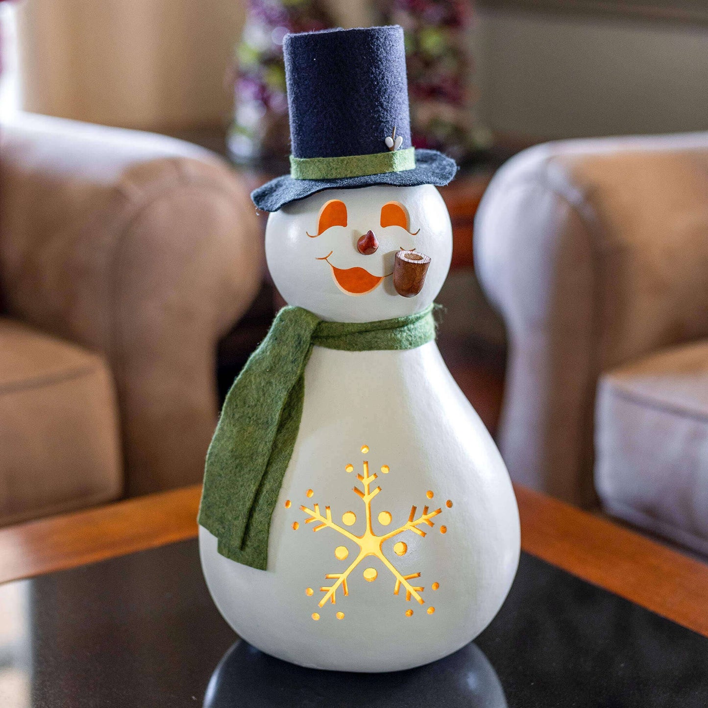 Hand-Crafted Snowman Gourd - Meadowbrooke Large Lit