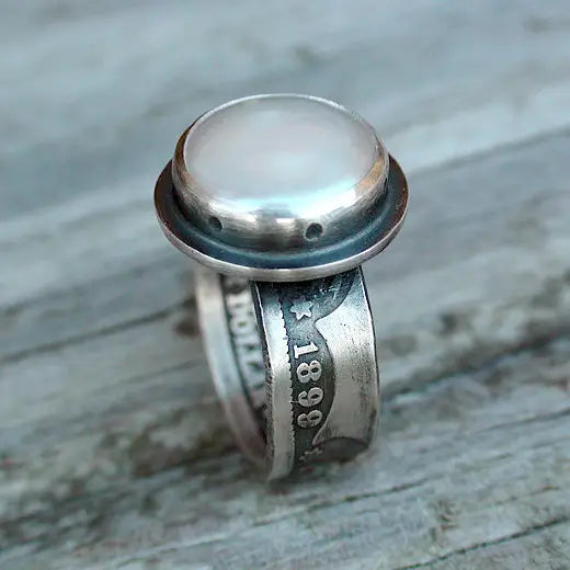 Silver Coin Pearl Ring