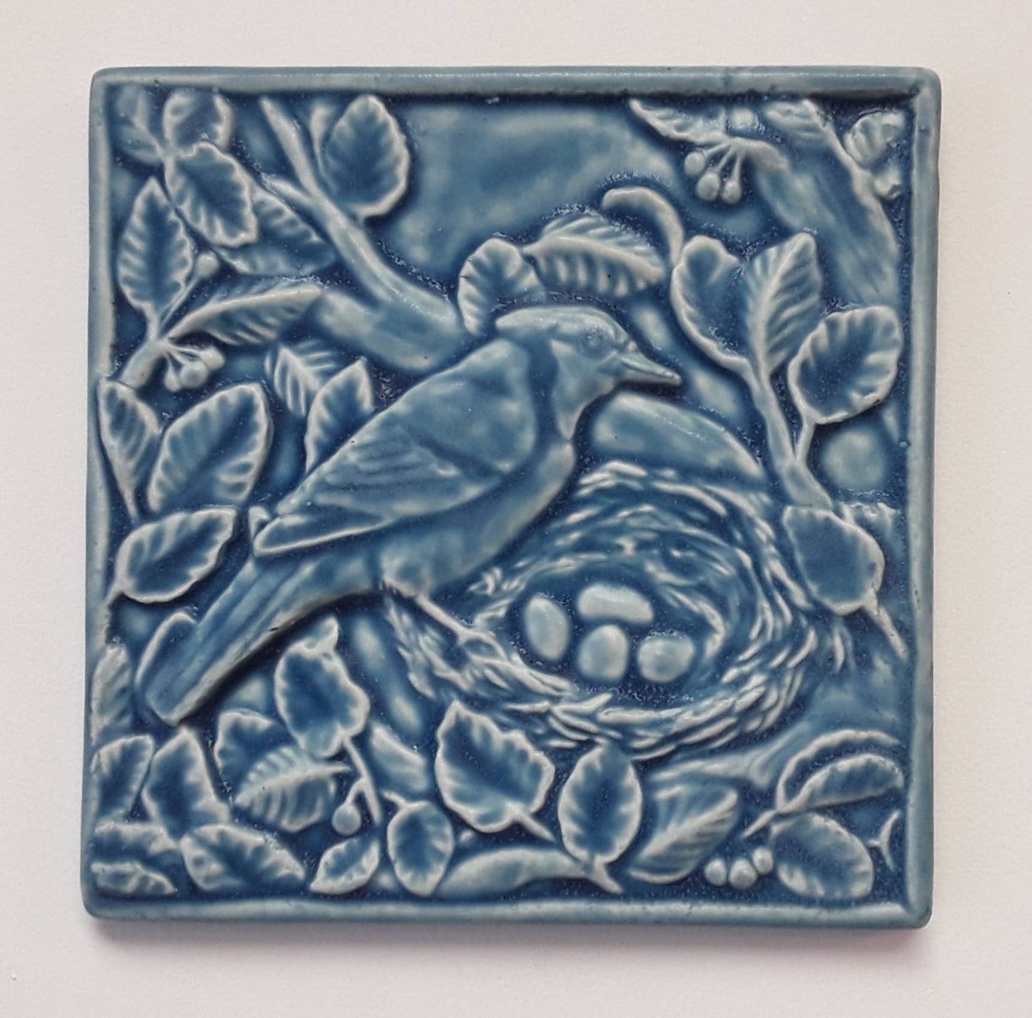 Nesting Bluejay Art Tile 6x6": Leaf Green glaze