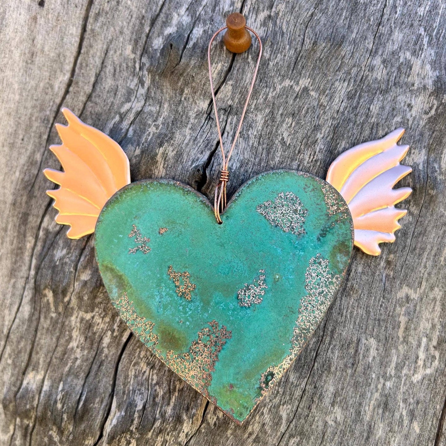 Heart with Wings Copper Christmas Ornament