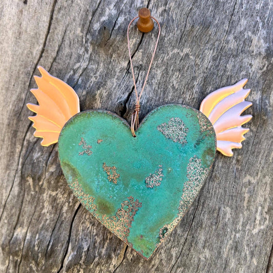 Heart with Wings Copper Christmas Ornament