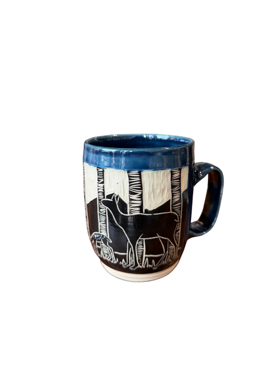 Wheel Thrown Mug - Doe and Fawn Stormy