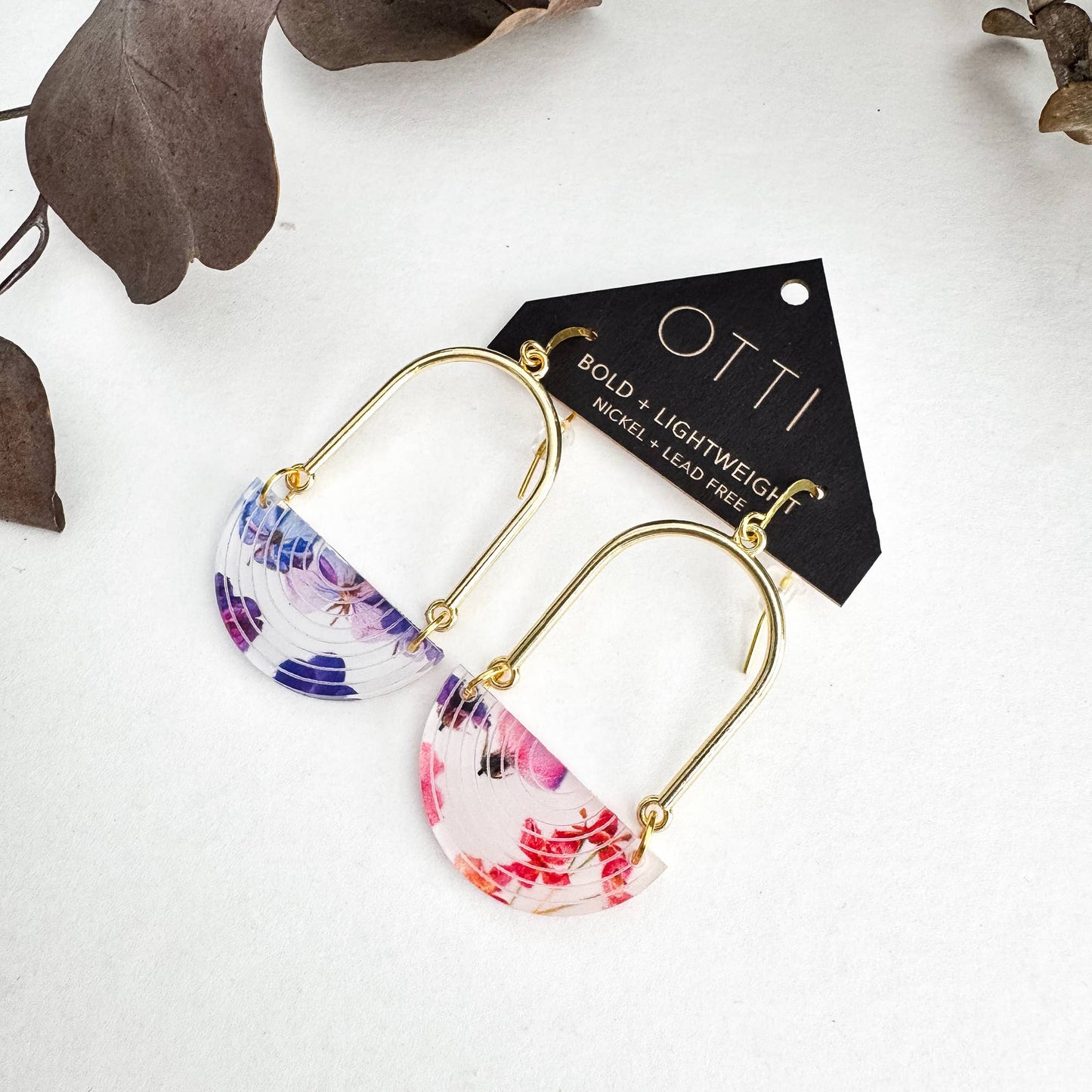 Architectural Half Moon Earrings: Limited SPRING Patterns: Rainbow Sherbet
