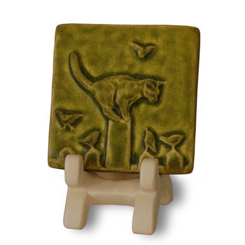 Cat on Fence Art Tile : Oak Hill Glaze