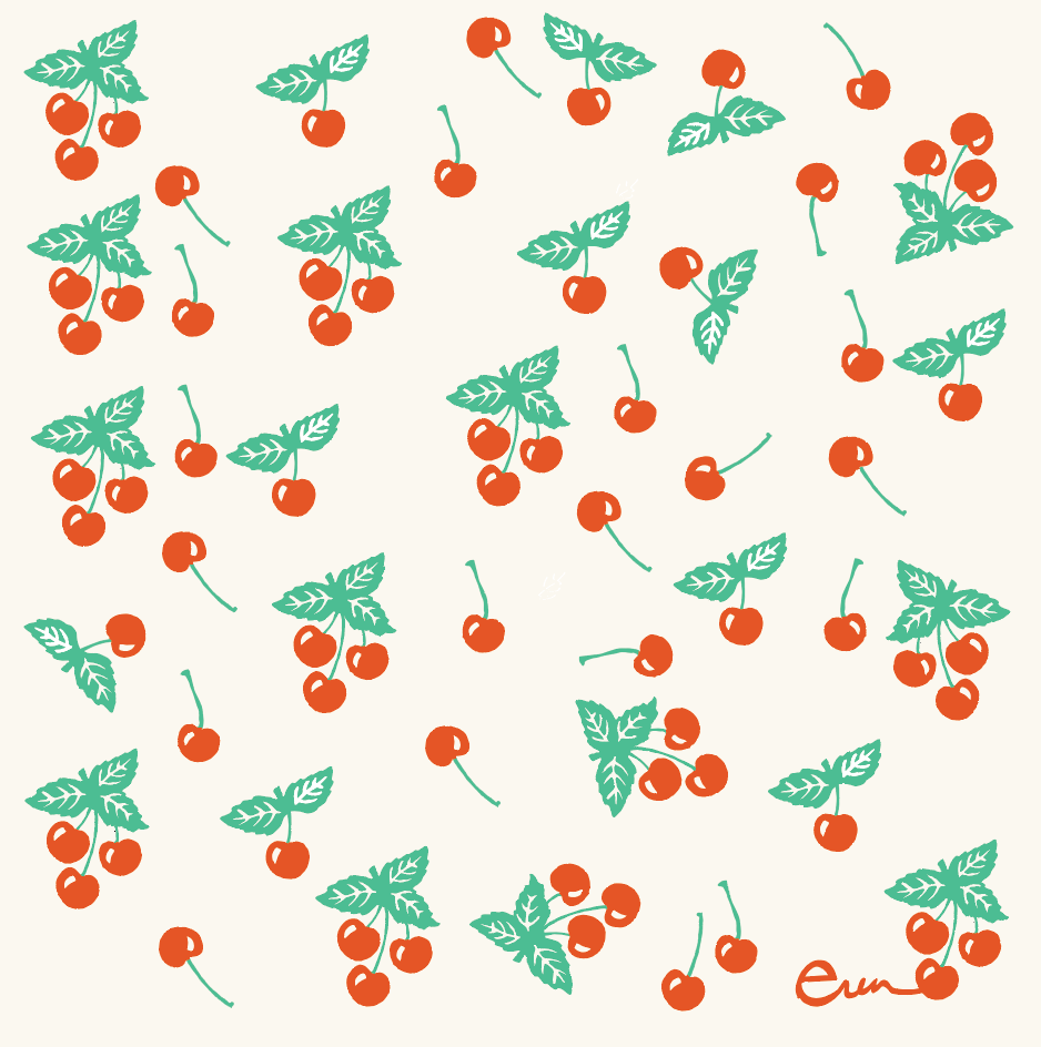 Cherry Pencil Bag: Cherry Red + Sea Foam | Natural Zip / Cotton Barkcloth / Flat