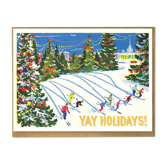 Yay Holidays! Unique Colorful Vintage Image Holiday Card