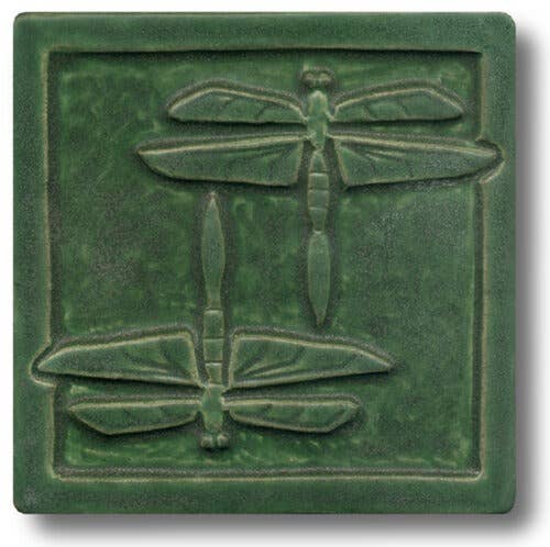 Double Dragonfly Art Tile 6x6: Seaside Blue Glaze