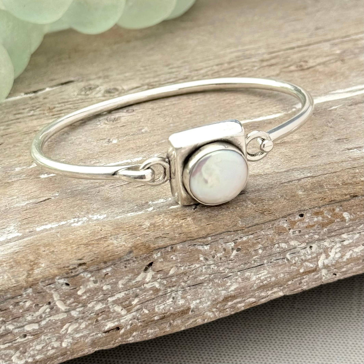 Sterling Silver Pearl Coin Bangle