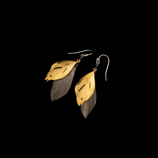Feather Gold and Gunmetal Two Tone Wire Earrings
