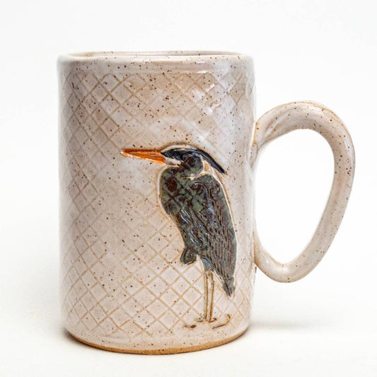 Blue Heron Pattern Handmade Ceramic White 16oz Mug