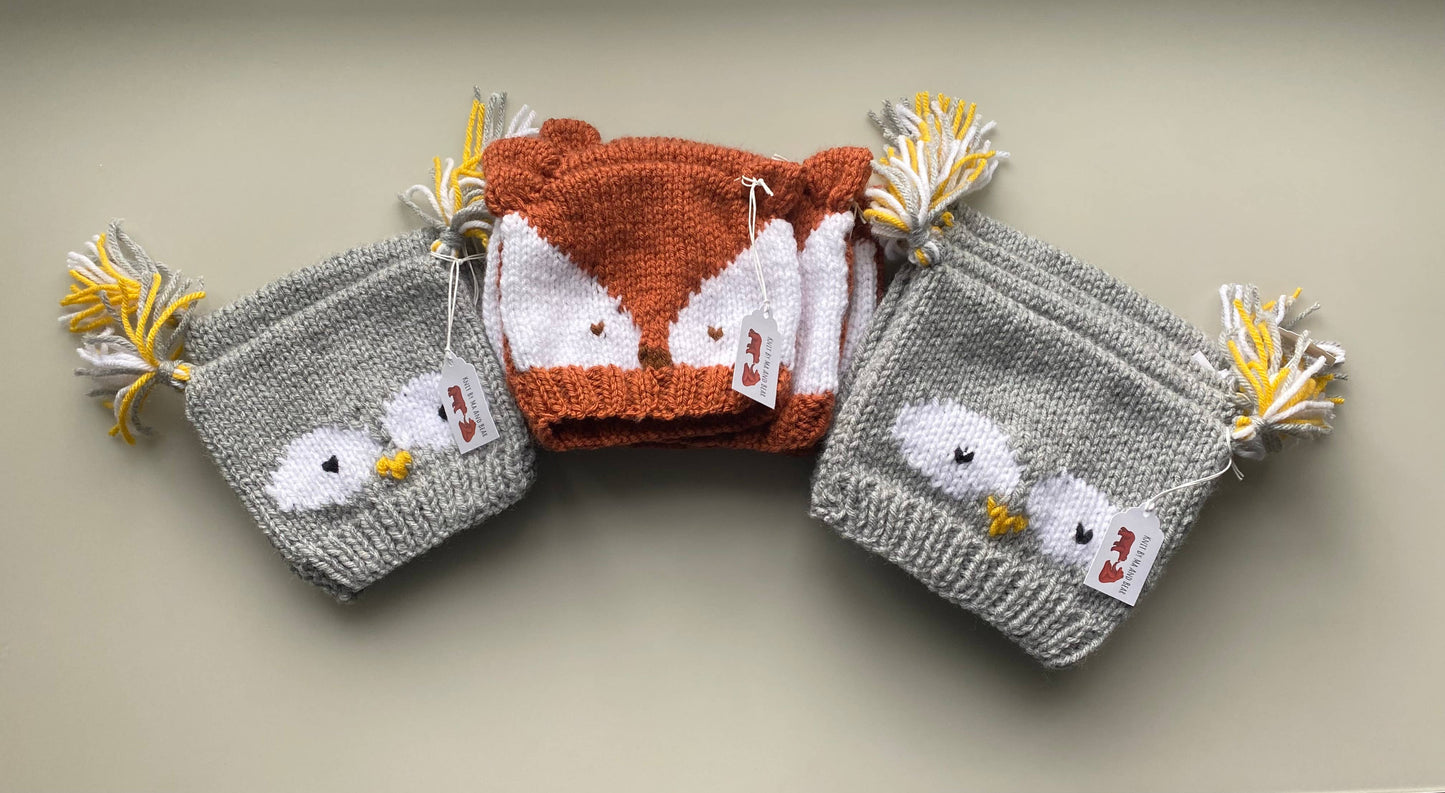 Owl hat; hand knit baby infant hats beanie newborn toddler : Baby