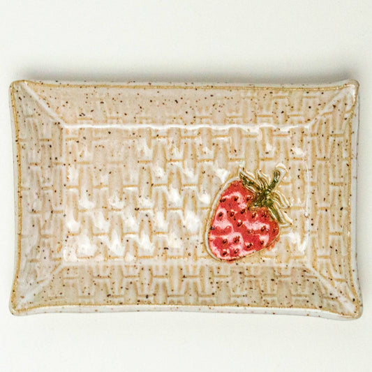 Strawberry Pattern Handmade Ceramic White Trinket Dish