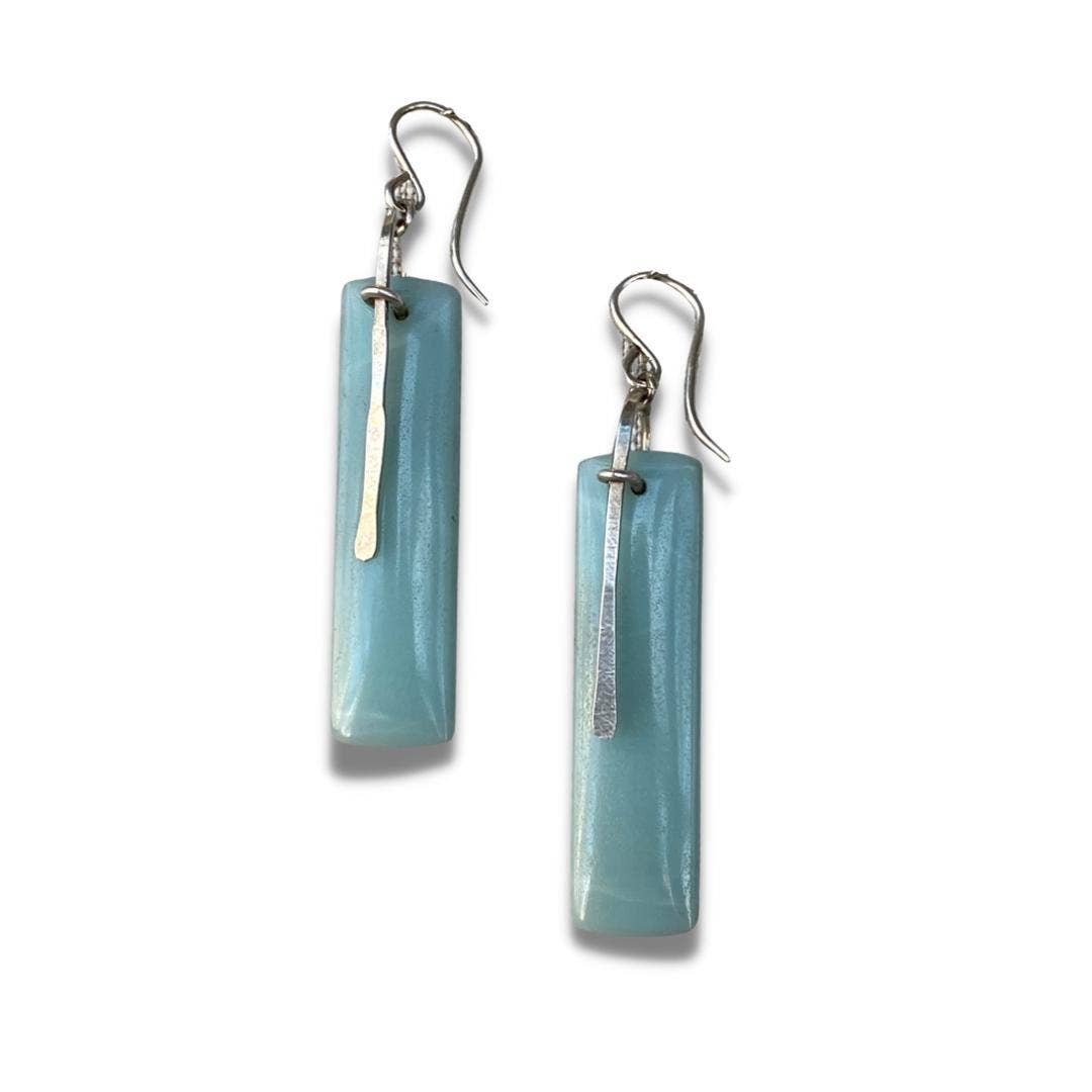 Amazonite and Sterling Silver Long Rectangle Earrings "Slice"